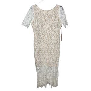 Vow'd NEW Size Medium White Lace Open Back Tulip Hem Midi Dress‎ Wedding Bride